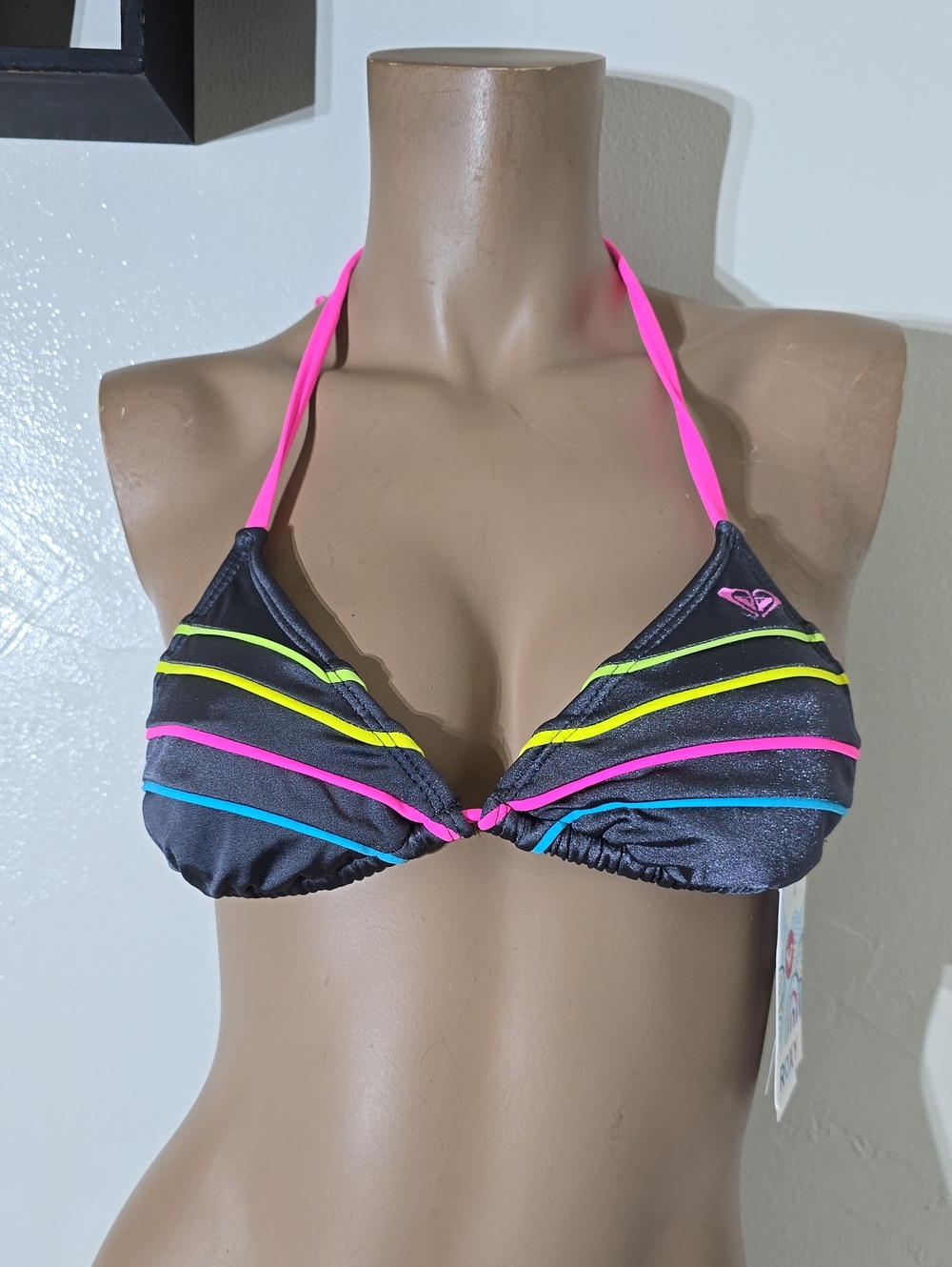 Roxy Gray Pink Bikini Swimsuit Size Extra Small NWT